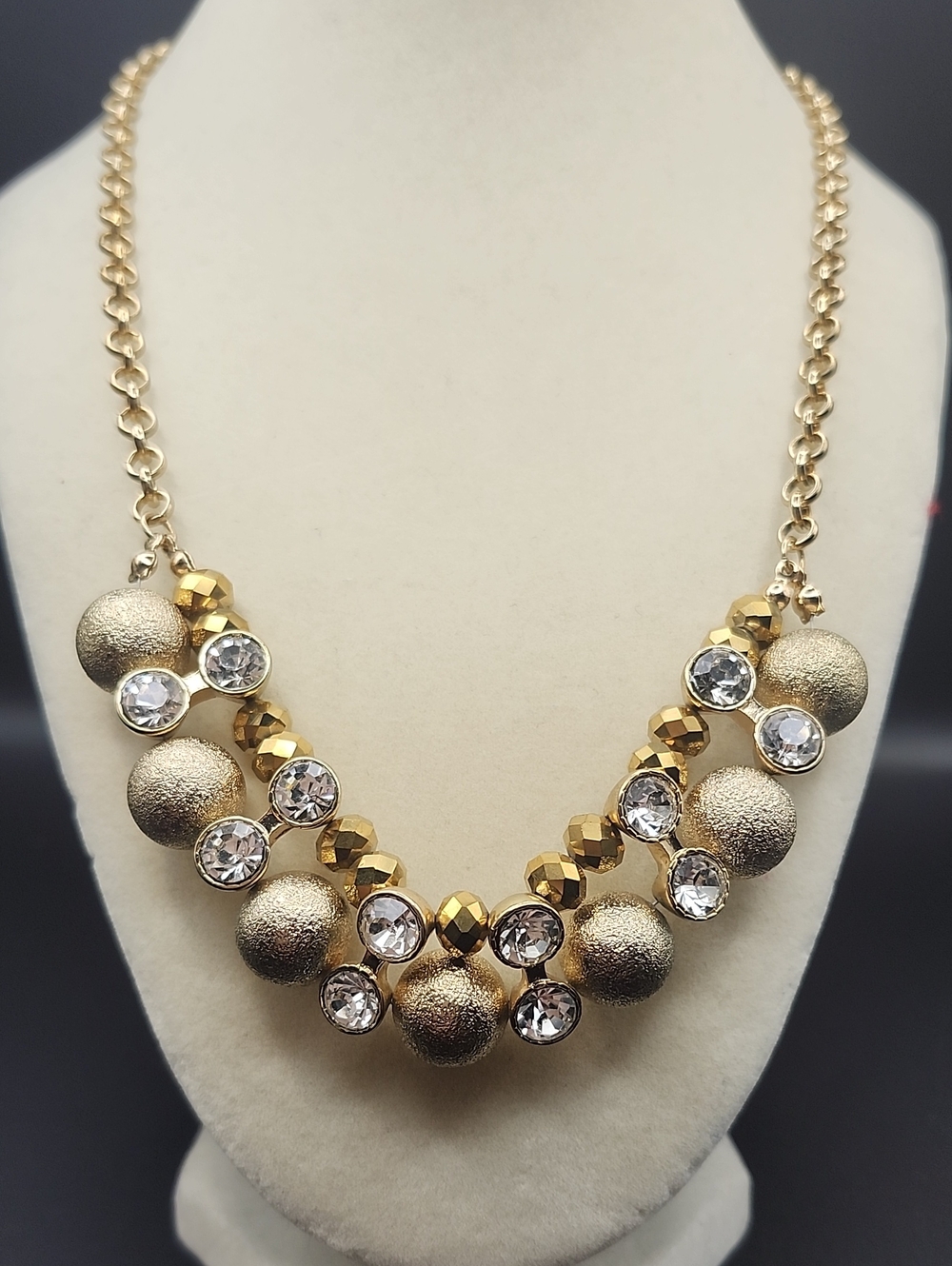 Joan Rivers Gold-Tone Textured Bead Necklace with Clear Stones